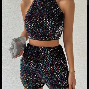 SHEIN Privé Sparkling Bodycon Two Piece Set